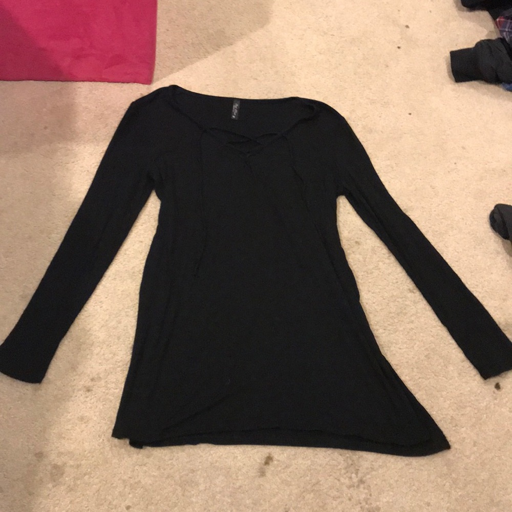 Oversized Black Crossed Laced Shirt